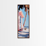 Pink Beach House, Coastal Retreat, Palm Tree Art, Framed Canvas Print, Tropical Decor, Modern Minimalist, Vacation Vibes, Wall Art