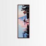 Lakeside Serenity, Moody Nature, Framed Canvas Print, Contemporary Wall Art, Blue and Pink Painting, Living Room Wall Art