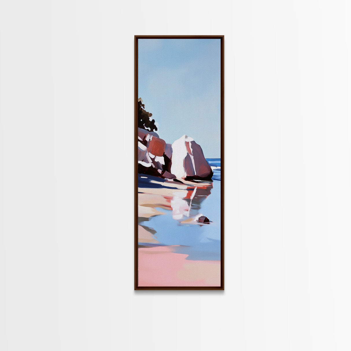 Zen Reflections, Water Inspired Art, Minimalist Beach Scene, Tranquil Nature Painting, Relaxing Decor, Modern Framed Canvas Print
