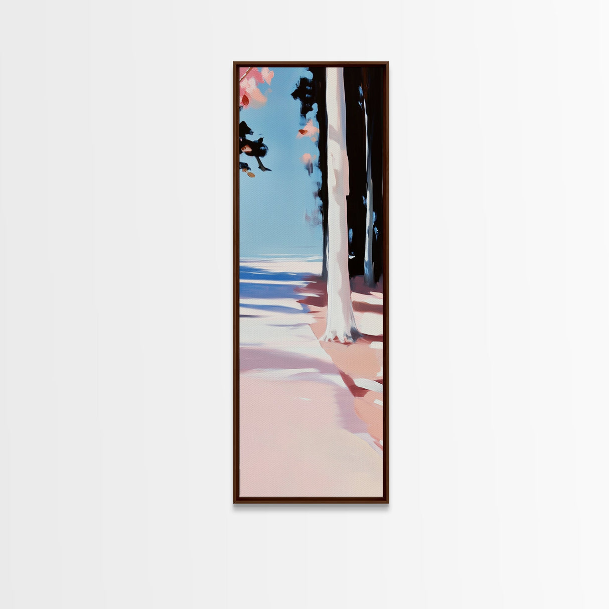 Sunlit Forest, Tree Shadows, Nature Wall Art, Framed Canvas Print, Rustic Aesthetic, Cozy Decor, Cabin Artwork, Minimalist Design