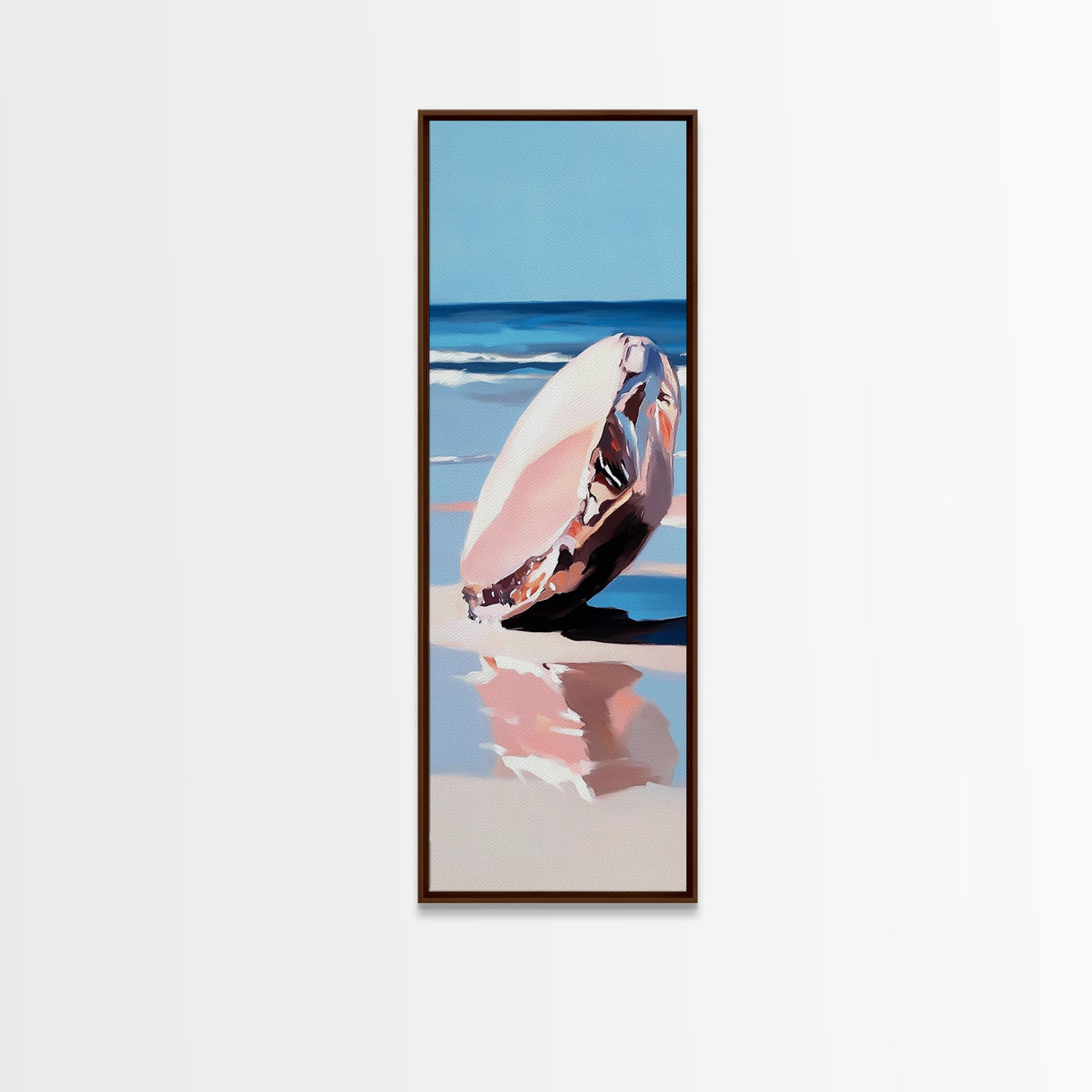 Seashell, Ocean, Beach Art, Coastal, Minimalist, Blue, White, Natural Decor, Modern Home, Bathroom, Framed Canvas Print