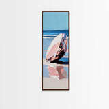Seashell, Ocean, Beach Art, Coastal, Minimalist, Blue, White, Natural Decor, Modern Home, Bathroom, Framed Canvas Print