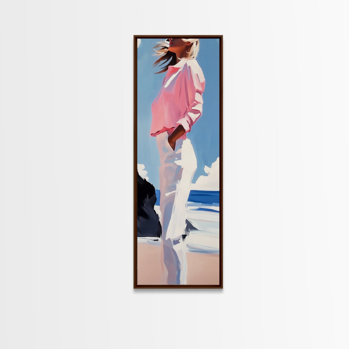 Coastal Breeze, Modern Boho, Soft Pastel Art, Framed Canvas Print, Bedroom Wall Decor, Feminine Aesthetic, Ocean Serenity