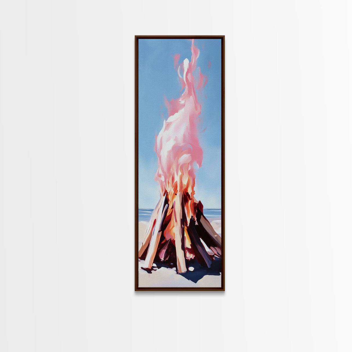 Beach Campfire, warm fall decor, rustic wilderness art, outdoor adventure painting, cozy cabin vibes, framed canvas print