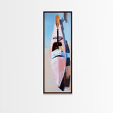 Kayak on Sand, adventure art, beach lover’s decor, soft pastel painting, nature wall art, modern boho aesthetic, framed canvas print