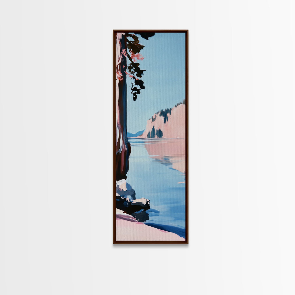 Lakeview Landscape, Minimalist Nature Art, Tranquil Waters, Framed Canvas Print, Modern Wall Decor, Pastel Home Art, Living Room Decor