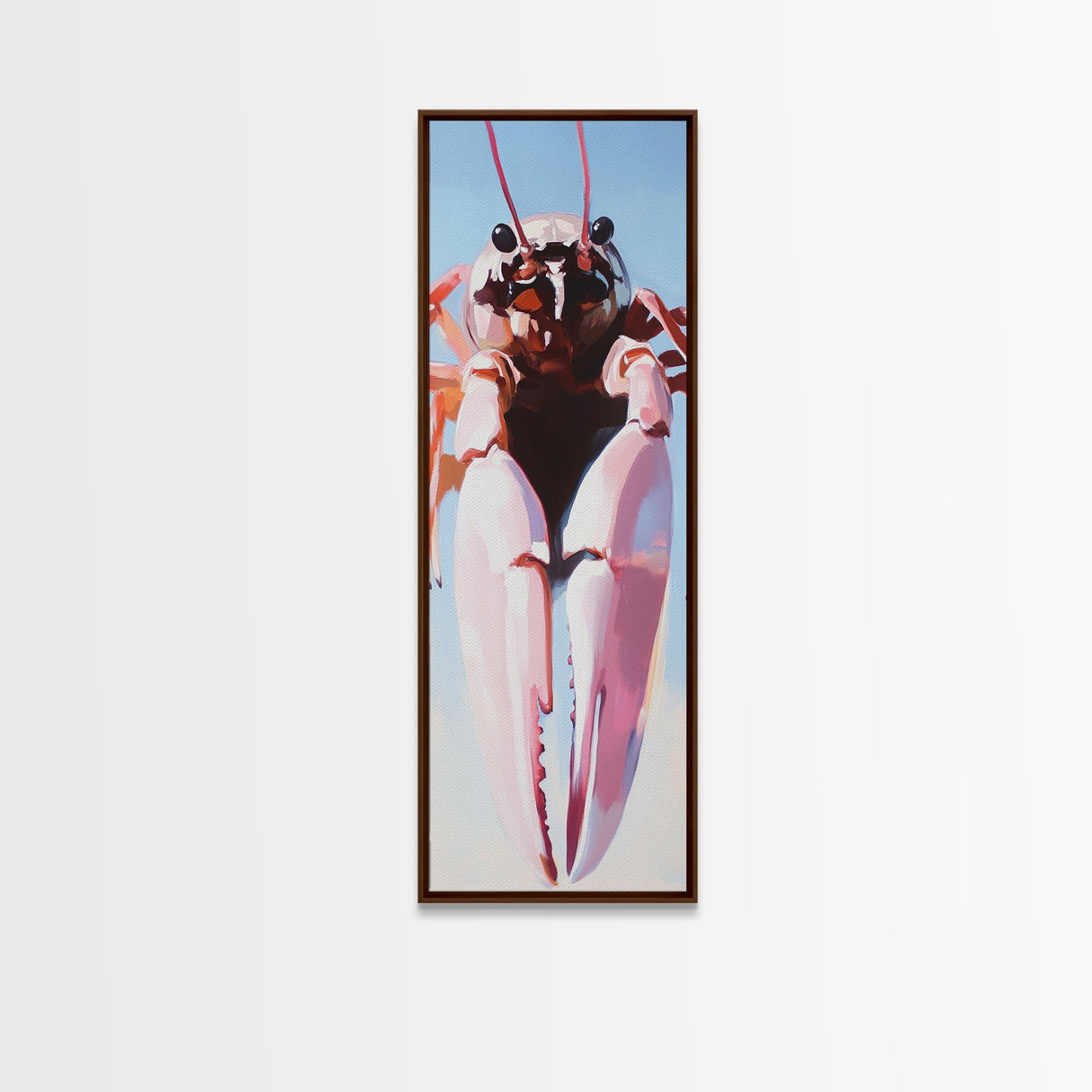 Pink Lobster Art, Coastal Kitchen Decor, Nautical Seafood Print, Framed Canvas Print, Whimsical Ocean Art, Modern Beach House Wall Art
