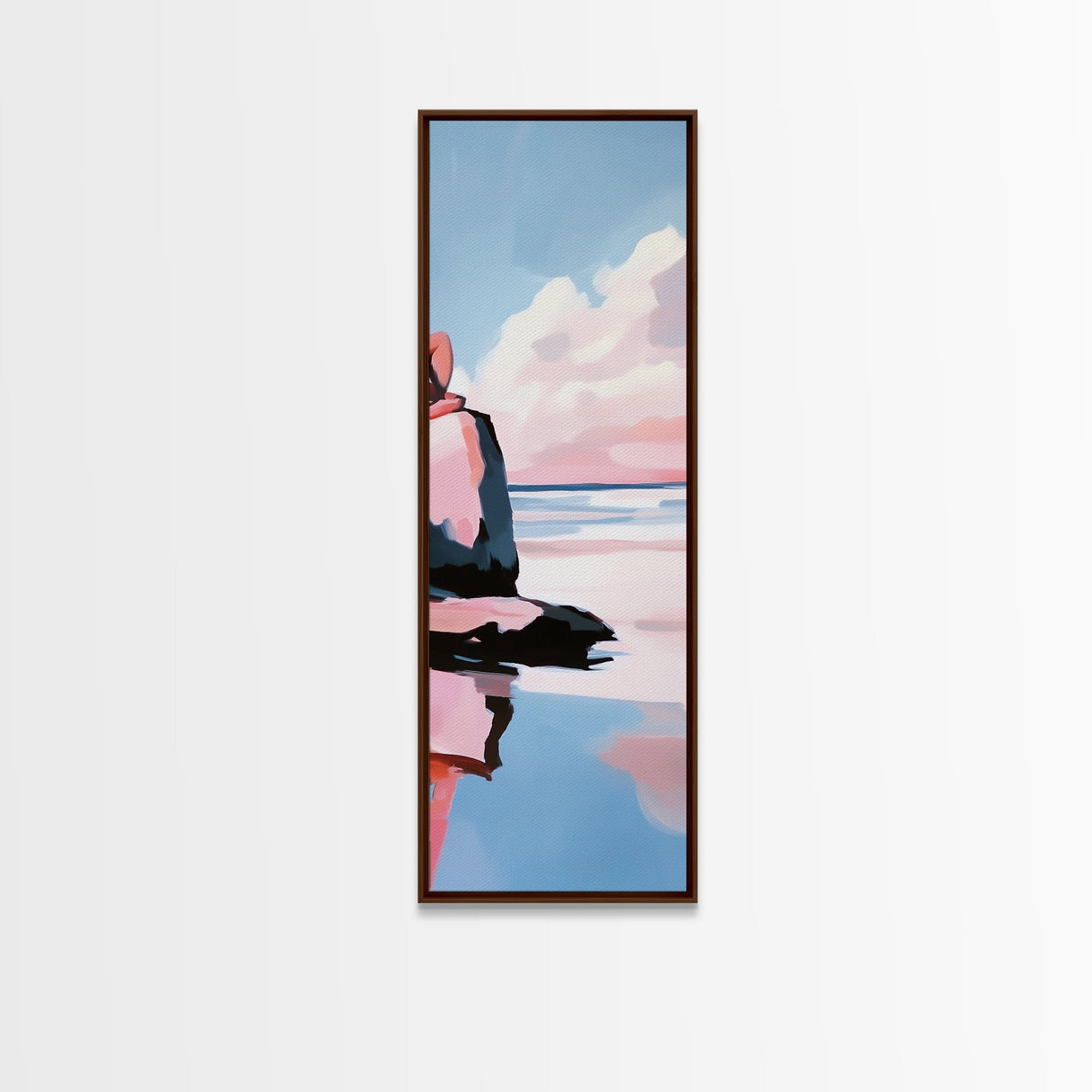 Sunset Beach Reflection, Dreamy Ocean Scene, Coastal Wall Art, Framed Canvas Print, Tranquil Landscape, Minimalist Home Decor