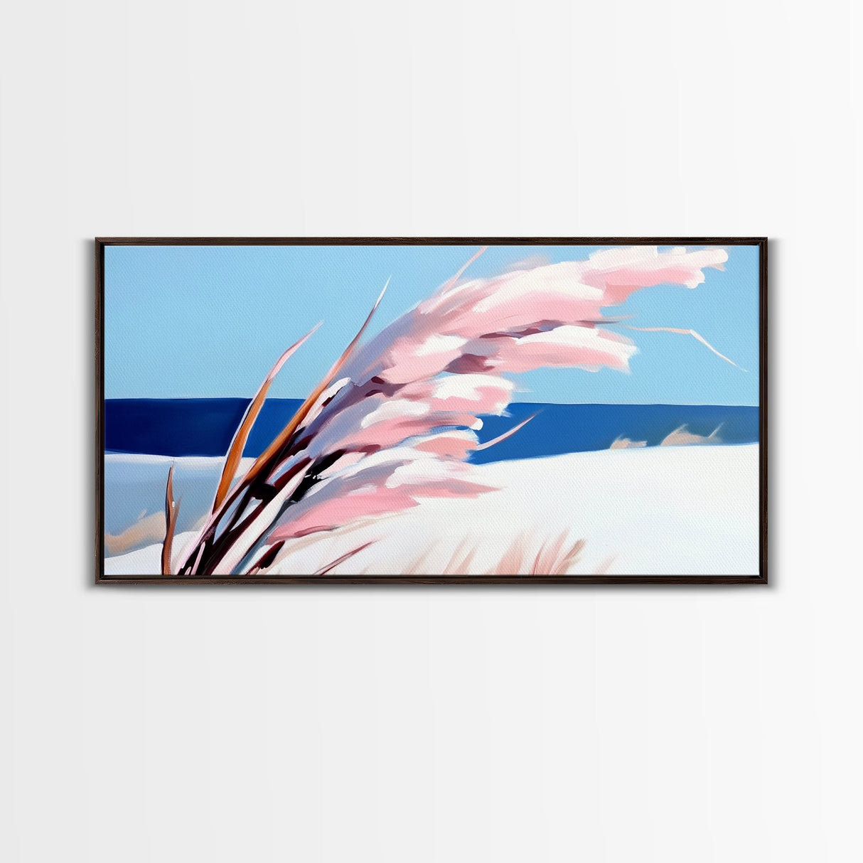 Beach Grass Art, Coastal Sand Dunes, Ocean Breeze Painting, Seaside Nature Print, Nautical Wall Decor, Framed Canvas Print