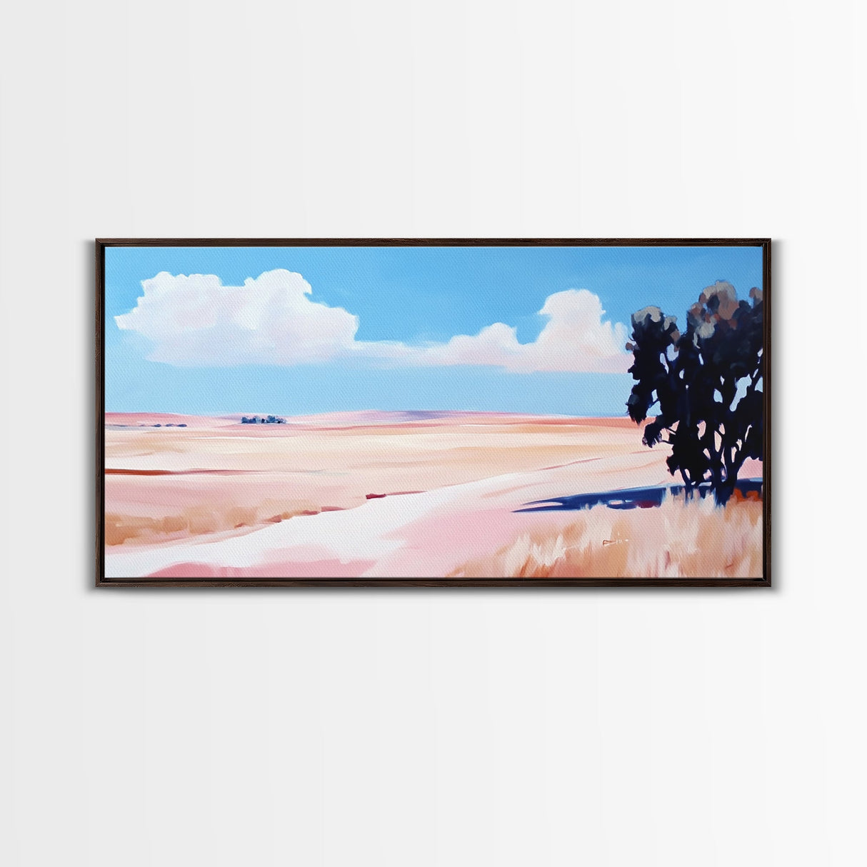 Golden Field Landscape, Warm Summer Painting, Minimalist Nature Print, Scenic Country Art, Rustic Home Decor, Framed Canvas Print