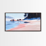 Misty Beach, Tranquil Ocean Scene, Soft Coastal Aesthetic, Framed Canvas Print, Minimalist Seascape, Relaxing Home Wall Decor