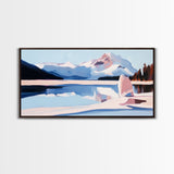 Mountain Reflection, Snowy Lake, Framed Canvas Print, Nature Wall Art, Minimalist Landscape, Living Room Decor, Blue and White Art