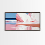 Ocean Wave, Pink Surf, Beach Reflection, Framed Canvas Print, Coastal Wall Art, Modern Minimalist Decor, Living Room Wall Art, Pastel Tones