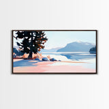 Mountain Lake, Pine Tree, Scenic Nature, Landscape Painting, Framed Canvas Print, Bedroom Wall Art, Rustic Home Decor, Nature Gift
