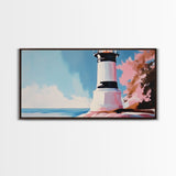 Black and White Lighthouse, Nautical Wall Art, Coastal Decor, Ocean Seascape, Modern Minimalist, Living Room Canvas Print