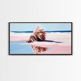 Driftwood on the Shore, Coastal Nature Print, Beach House Decor, Boho Seaside Art, Minimalist Ocean Photography, Bedroom Framed Canvas Print
