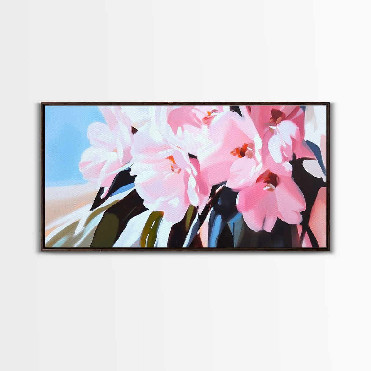 Pink Cherry Blossoms, Floral Wall Art, Romantic Botanical Print, Spring Bloom Decor, Nature-Inspired Aesthetic, Bedroom Framed Canvas Print