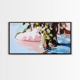 Serenity Reflections, Nature, Framed Canvas Print, Tranquil lake scene, soft pastels, modern landscape, minimalist decor, bedroom wall art