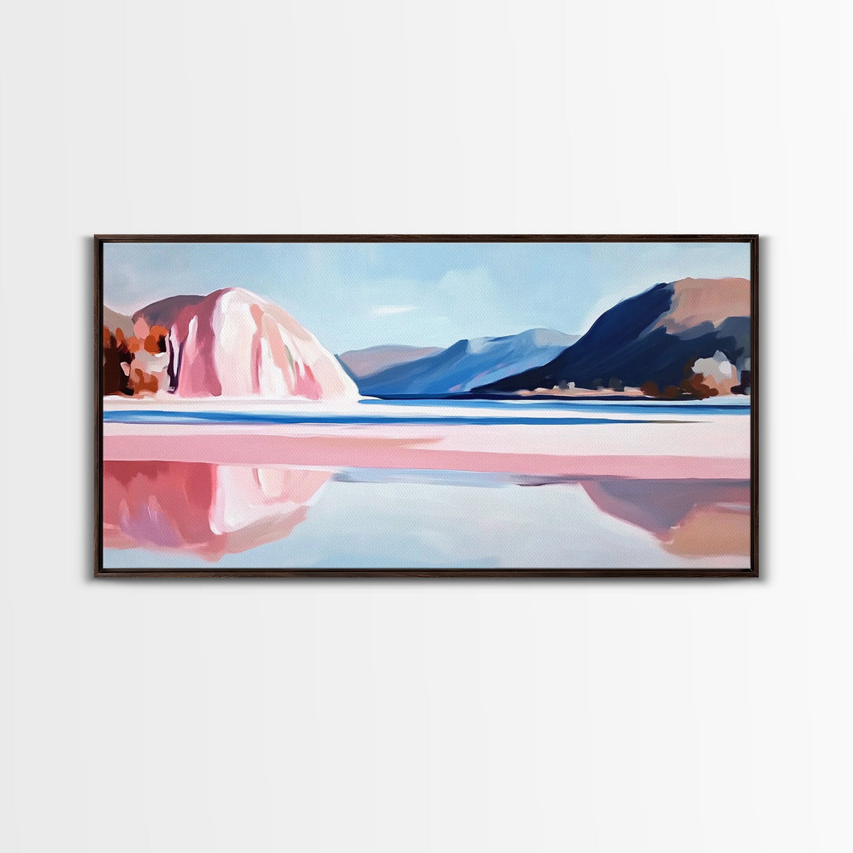 Lake Mountains, Reflections, Canvas Print, landscape art, nature painting, boho wall decor, peaceful mountain view, contemporary scenery