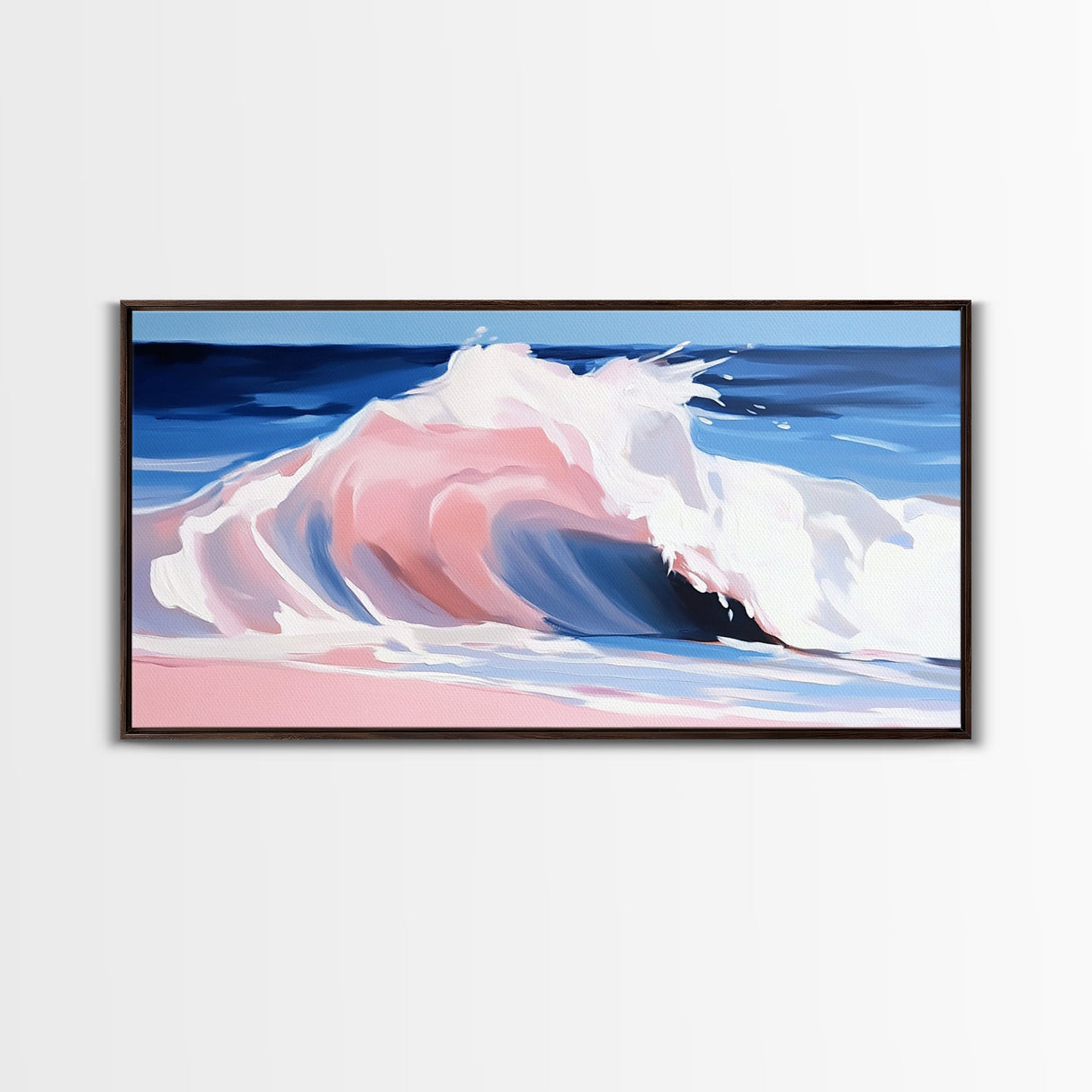 Pink Ocean, Abstract, Canvas Print, Coastal abstract painting, soft pastel waves, modern beach decor, minimalist seascape, tranquil water art