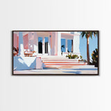 Palm Villa, Tropical House, Beach Home, Coastal Living, Pink Wall Art, Modern Architecture, Vacation House, Minimalist, Canvas Print