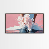 Splashing Water, Abstract Ocean Art, Pink Blue Aesthetic, Coastal Wall Decor, Modern Minimalist, Living Room Art, Canvas Print