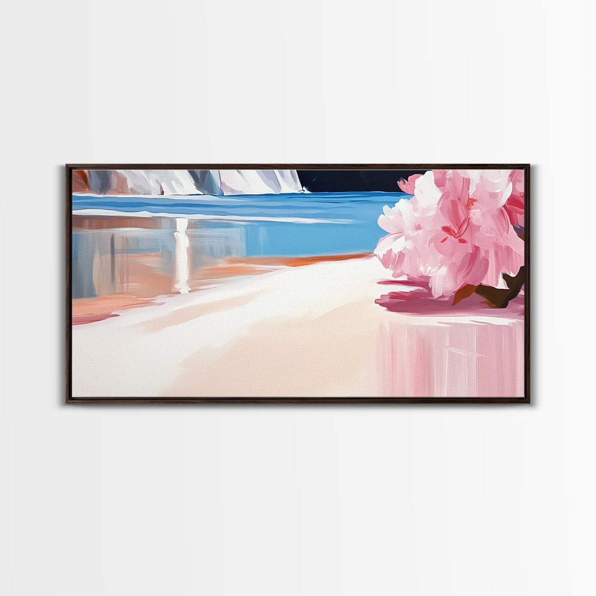 Pink Blossom, Coastal Wall Art, Living Room Decor, Framed Canvas Print, Modern Beach Painting, Pastel Home Decor, Seaside Art