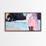 Pink Shoreline, Coastal Escape, Framed Canvas Print, Minimalist Seascape, Pastel Art, Beach House Decor, Serene Wall Art, Bedroom