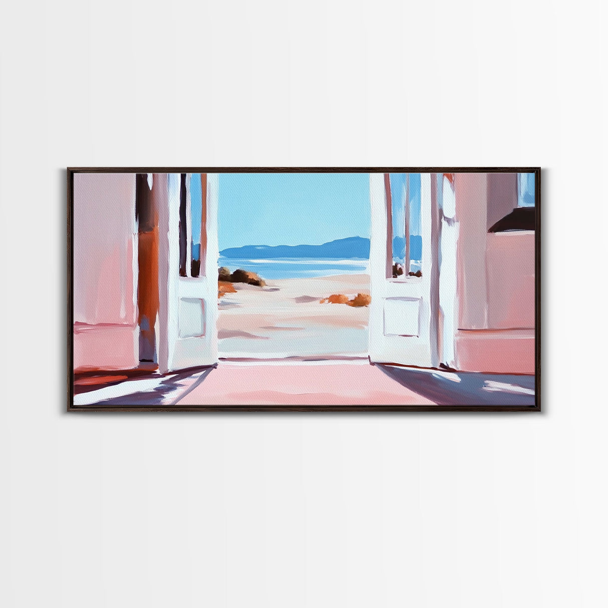 Open Door, Beach View, Coastal Escape, Minimalist Decor, Framed Canvas Print, Neutral Art, Living Room Wall Art, Boho Beach House Art