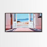 Open Door, Beach View, Coastal Escape, Minimalist Decor, Framed Canvas Print, Neutral Art, Living Room Wall Art, Boho Beach House Art