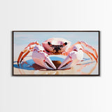 Pink Crab, Coastal Wildlife, Beach Art, Nautical Theme, Framed Canvas Print, Seaside Decor, Ocean Wall Art, Minimalist Animal Painting