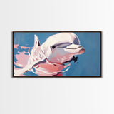Playful Dolphin, Ocean Wildlife Art, Nautical Theme, Marine Life Decor, Coastal Animal Print, Minimalist Blue Art, Canvas Print, Kids Room