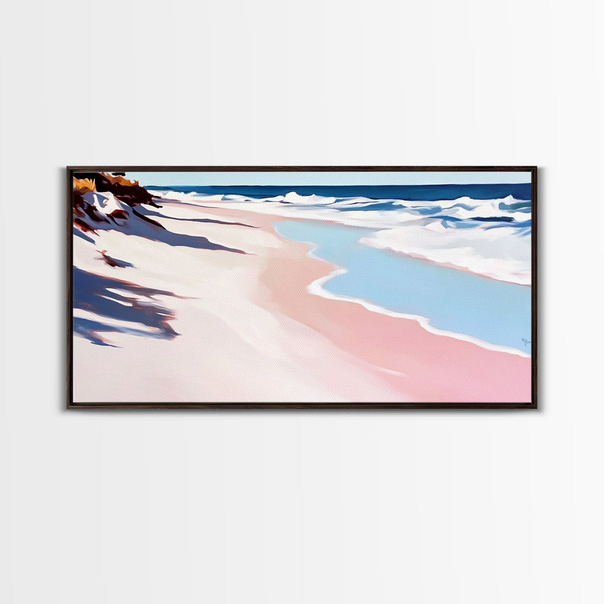 Ocean Waves, Coastal Retreat, Sandy Shore, Seaside Serenity, Framed Canvas Print, Beach House Decor, Living Room Wall Art, Nautical Theme