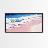 Pink Waves, Ocean Painting, Coastal Home Decor, Beach Wall Art, Summer Aesthetic, Minimalist Seascape, Canvas Print, Nautical Theme