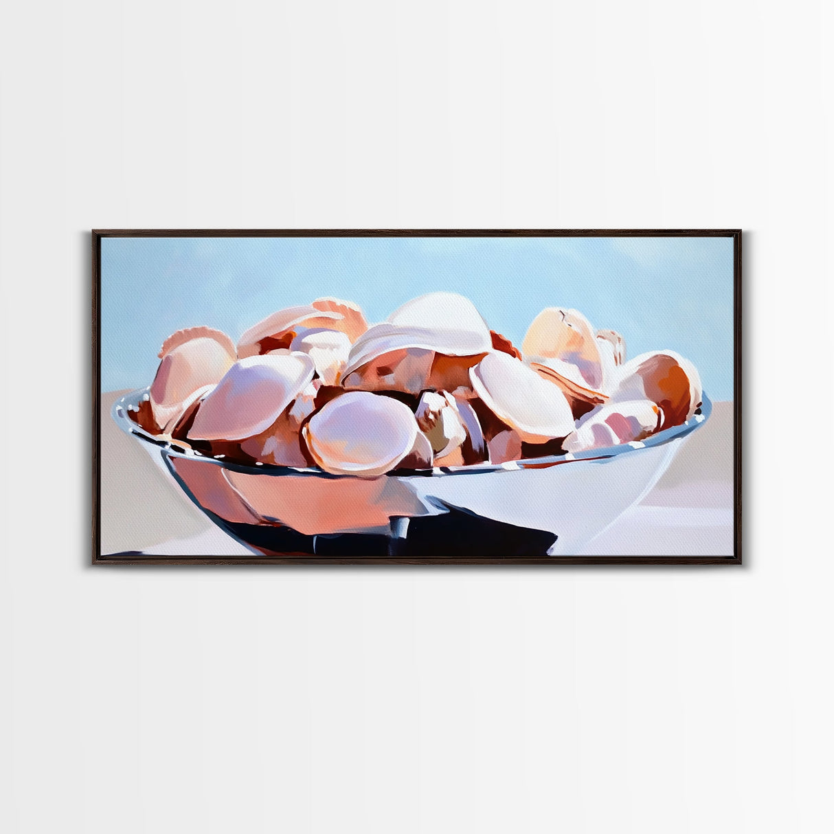 Seashell Bowl, Coastal Still Life, Beach House Decor, Ocean Aesthetic, Nautical Kitchen Wall Art, Minimalist Art, Canvas Print, Summer Vibes