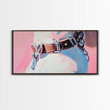 Leather Belt, Western Fashion, Modern Cowboy Art, Chic Home Decor, Framed Canvas Print, Minimalist Pink and Blue Wall Art