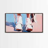 White Cowboy Boots, Western Fashion, Feminine Cowgirl Art, Stylish Wall Decor, Framed Canvas Print, Pink and Blue Aesthetic
