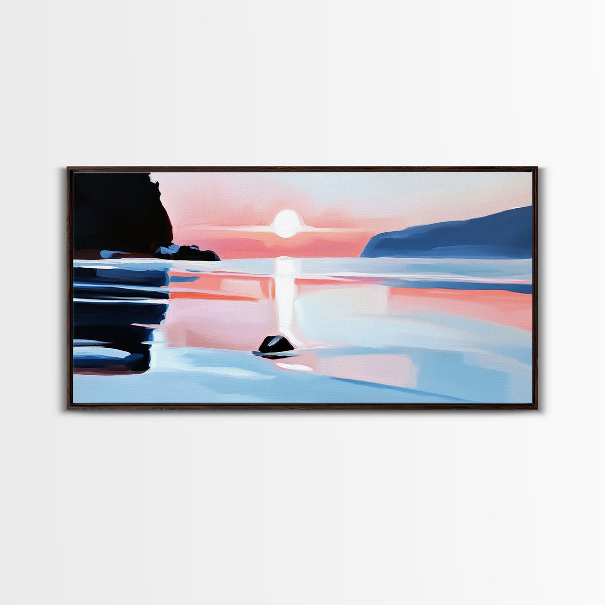 Sunset Glow, Coastal Waves, Framed Canvas Print, Minimalist Seascape, Ocean Sunset Art, Living Room Decor, Beach Aesthetic