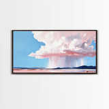 Rainstorm Horizon, Sky Art, Framed Canvas Print, Nature Wall Decor, Dreamy Landscape, Pastel Cloud Painting, Modern Home Vibes