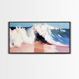 Tidal Wave, Beach Art, Framed Canvas Print, Surfer Decor, Minimalist Coastal Aesthetic, Pastel Ocean Scene, Living Room Wall Art