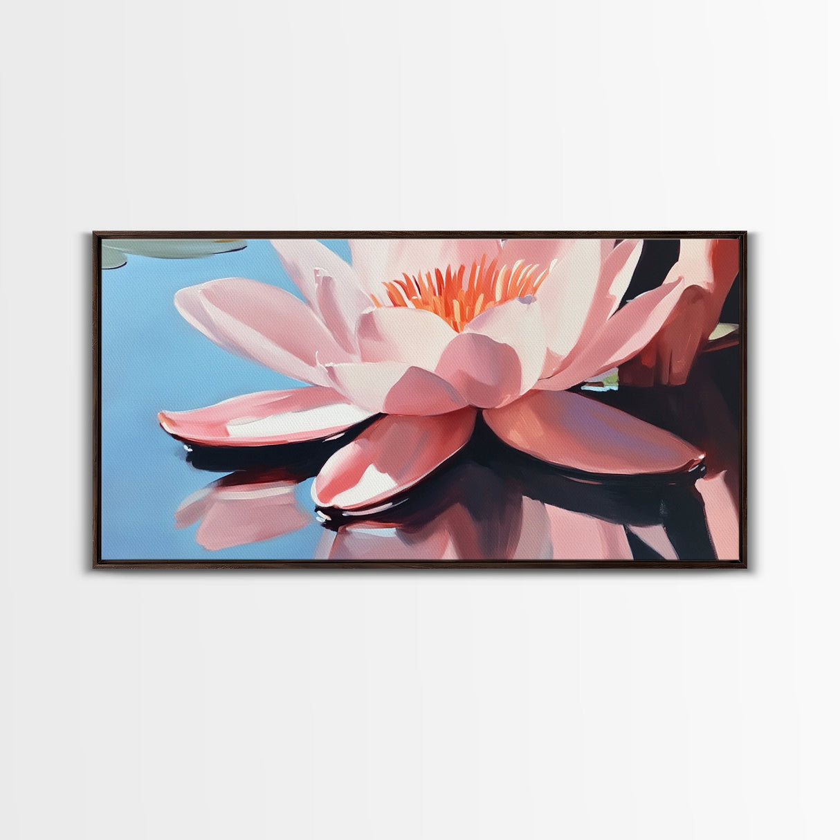Lotus, Reflection, Blue Water, Framed Canvas Print, Floral Art, Zen Decor, Meditation Wall Art, Modern Botanical, Serene Home Decor