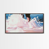 Ocean Waves, Beach Water Art, Summer Coastal Decor, Pink and Blue Painting, Framed Canvas Print, Minimalist Wall Art, Relaxing Vibes