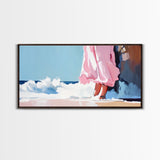 Ocean Breeze, Pink Dress, Coastal Art, Modern Seascape, Minimalist Wall Art, Living Room Decor, Beach Aesthetic, Canvas Print