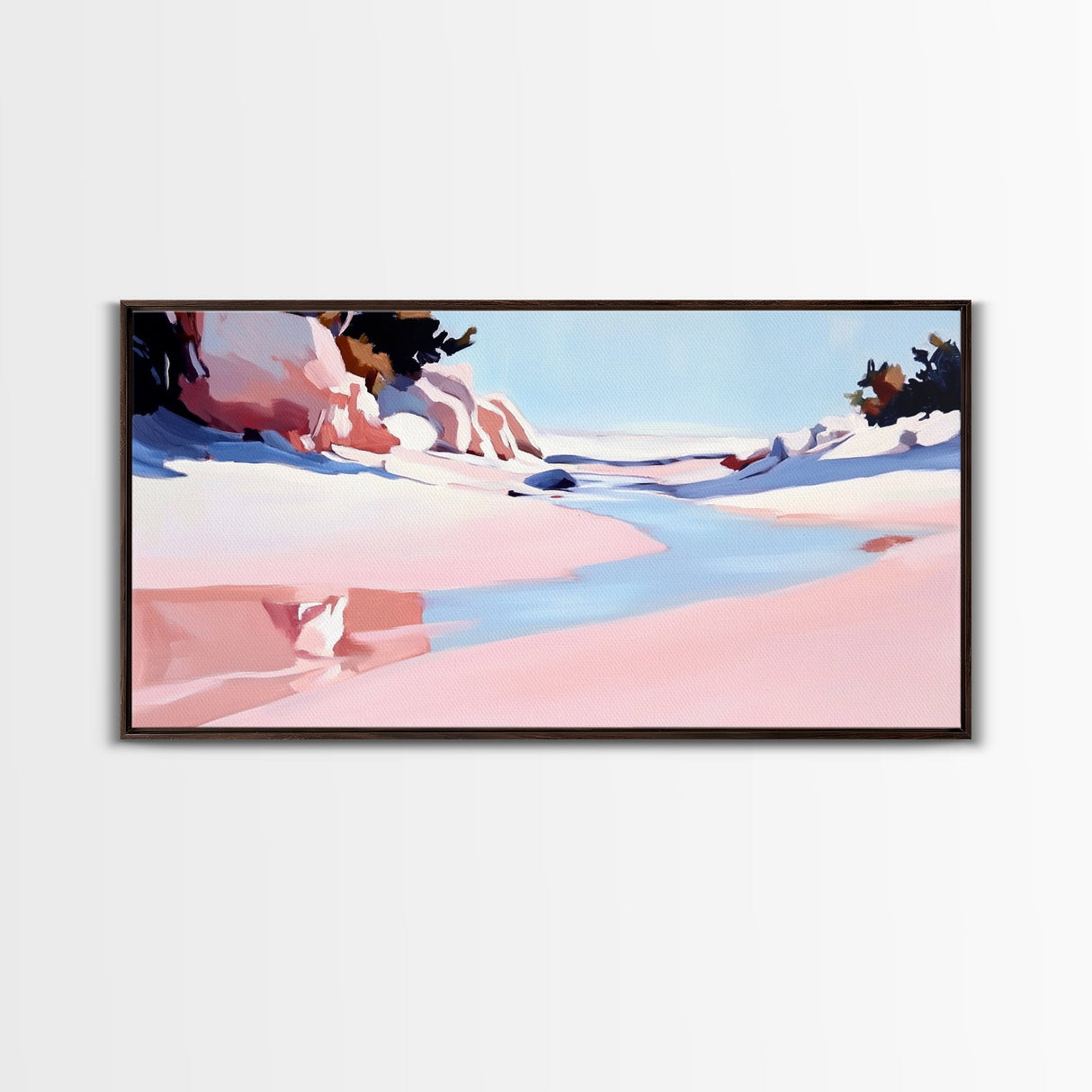 Desert River, Pastel Landscape, Western Aesthetic, Minimalist Nature Art, Boho Home Decor, Serene Wall Art, Framed Canvas Print