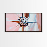 Compass Rose, Nautical Art, Pink Tones, Maritime Decor, Framed Canvas Print, Coastal Home Art, Boho Wall Art, Office Wall Decor