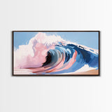 Ocean Wave, Abstract Seascape, Beach Aesthetic, Coastal Home, Canvas Print, Modern Beach House Wall Art, Blue and Pink Waves, Surf Art