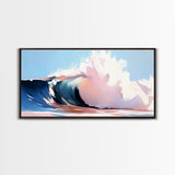 Ocean Wave, Surf Art, Beach Vibes, Coastal Decor, Framed Canvas Print, Modern Seascape, Blue and Pink Wave Art, Contemporary Wall Art