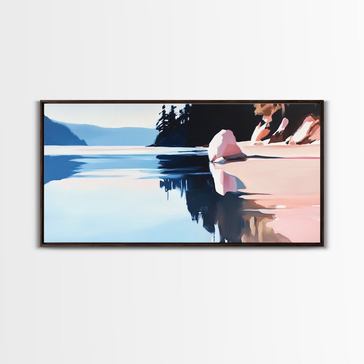 Lake Reflection, Mountain Art, Serene Landscape, Nature Aesthetic, Canvas Print, Modern Wall Art, Peaceful Lake Scene, Minimalist Home Decor