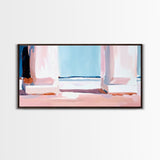 Window View, Coastal Dream, Minimalist Seascape, Pastel Home Decor, Beach Aesthetic, Living Room Wall Art, Modern Art, Framed Canvas Print