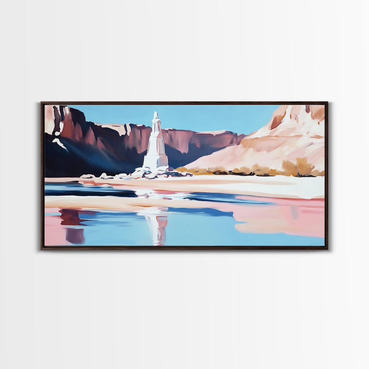 Desert Monument, Canyon Reflection, Southwest Landscape, Framed Canvas Print, Western Art, Rustic Home Decor, Nature Wall Art, Earthy Tones